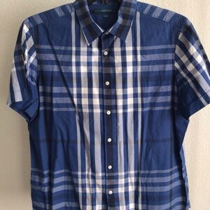 M014 Perry Ellis Navy and White Checkered Shirt